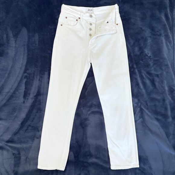 Agolde Denim - AGOLDE Women’s White High Rise Straight Crop Riley Jeans 26 Button Fly Raw Hem